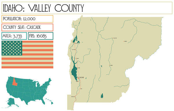 Детальная карта округа Вэлли в Айдахо, США (США).