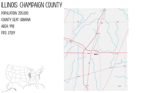 Большая и подробная карта округа Шампейн в Иллинойс, США.