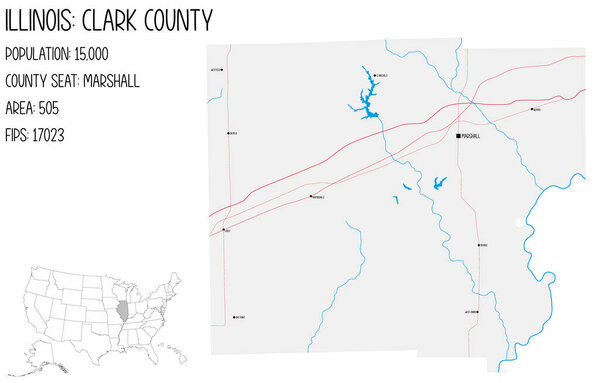 Большая и подробная карта округа Кларк в Иллинойс, США.