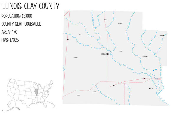 Большая и подробная карта округа Клэй в Иллинойс, США.