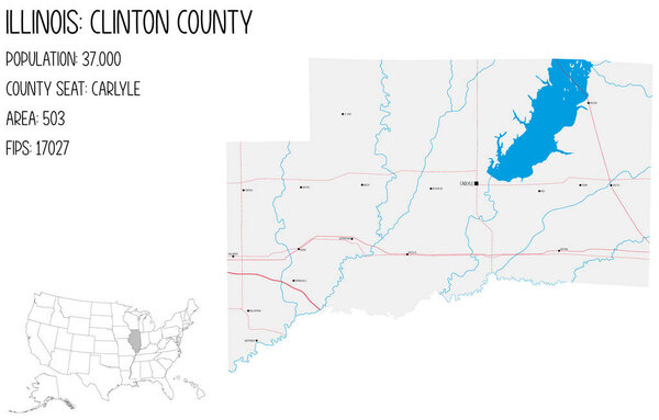 Большая и подробная карта округа Клинтон в Иллинойс, США.