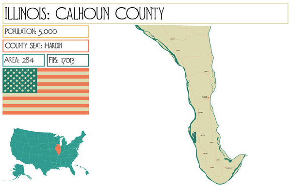 Детальная карта округа Калхун в Иллинойсе, США (США).