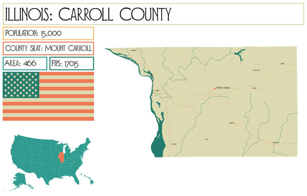 Большая и подробная карта округа Кэрролл в Иллинойсе, США.