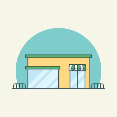 Alışveriş merkezi ikon vektör illüstrasyonu. Ticari yapı konsepti. Alışveriş merkezi, süpermarket, iş merkezi..