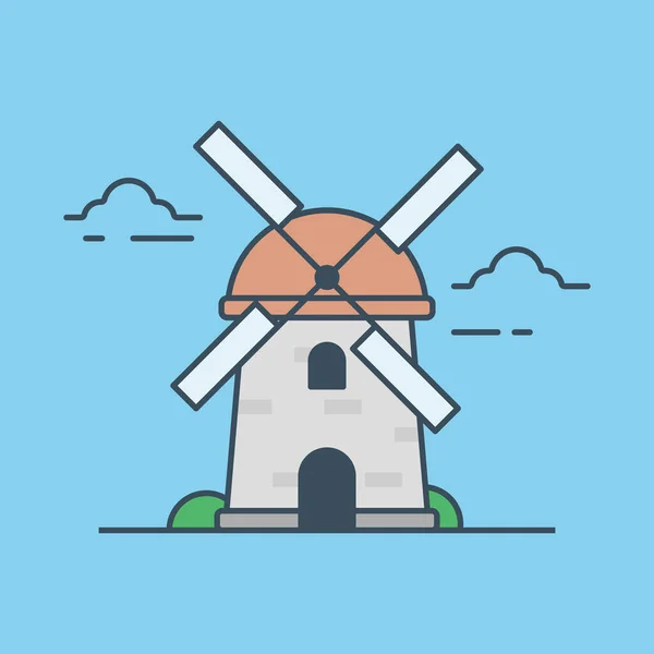 Illustration Eines Windmühlenvektors Aus Stein — Stockvektor