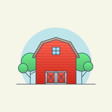 Çiftlik evi vektör illüstrasyonu. Düz çiftlik manzarası