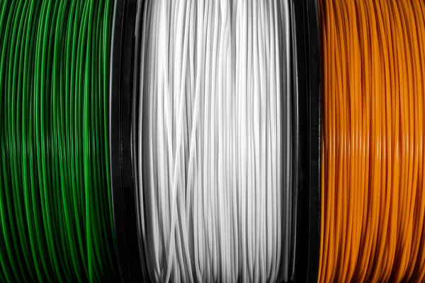 Ireland Flag Coils Printer Filament Printing Bright Thermoplastic Green White — Stock Photo, Image