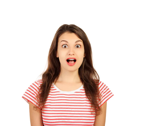 Sorprendido Joven Feliz Mirando Hacia Los Lados Emoción Chica Emocional — Foto de Stock