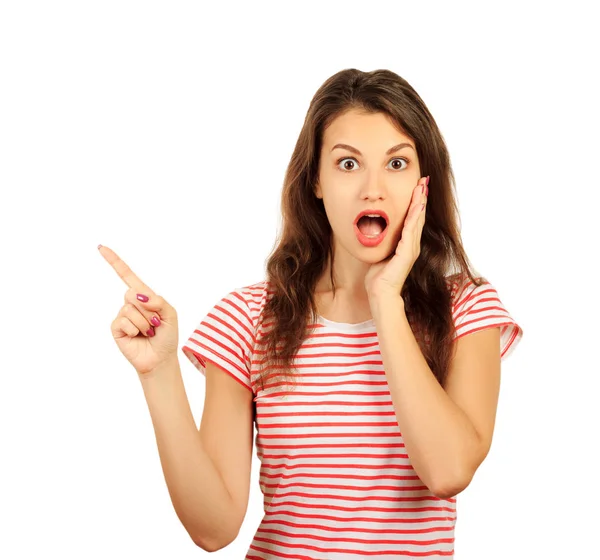 Surprised Girl Showing Her Finger Empty Background Copy Space Emotional Royalty Free Stock Images