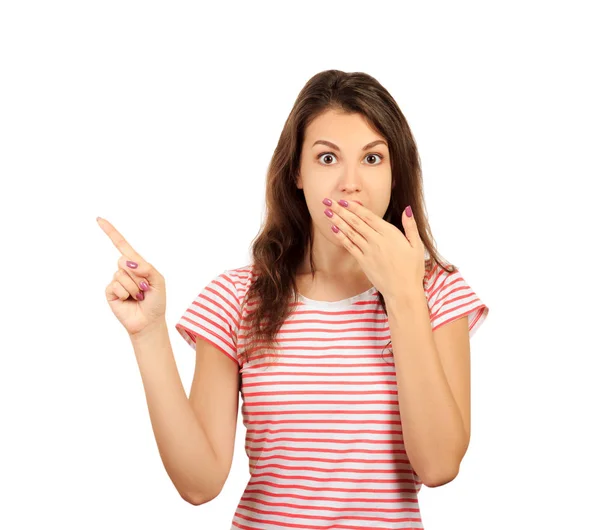 Mujer Alegre Sonriente Con Espacio Copia Para Publicidad Texto Promocional — Foto de Stock