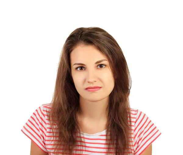 Νέοι Σοβαρά Θυμωμένη Γυναίκα Στο Πουκάμισο Πορτρέτο Συναισθηματική Κορίτσι Που — Φωτογραφία Αρχείου