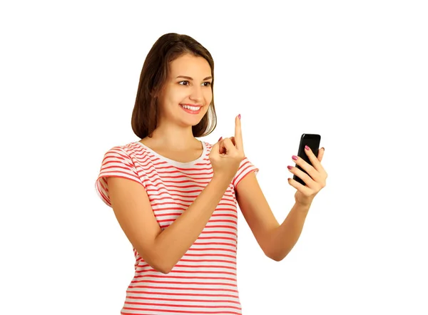 Dziewczyna Pokazuje Środkowy Palec Telefon Powiedzieć Pierdol Się Dziewczynka Emocjonalność — Zdjęcie stockowe