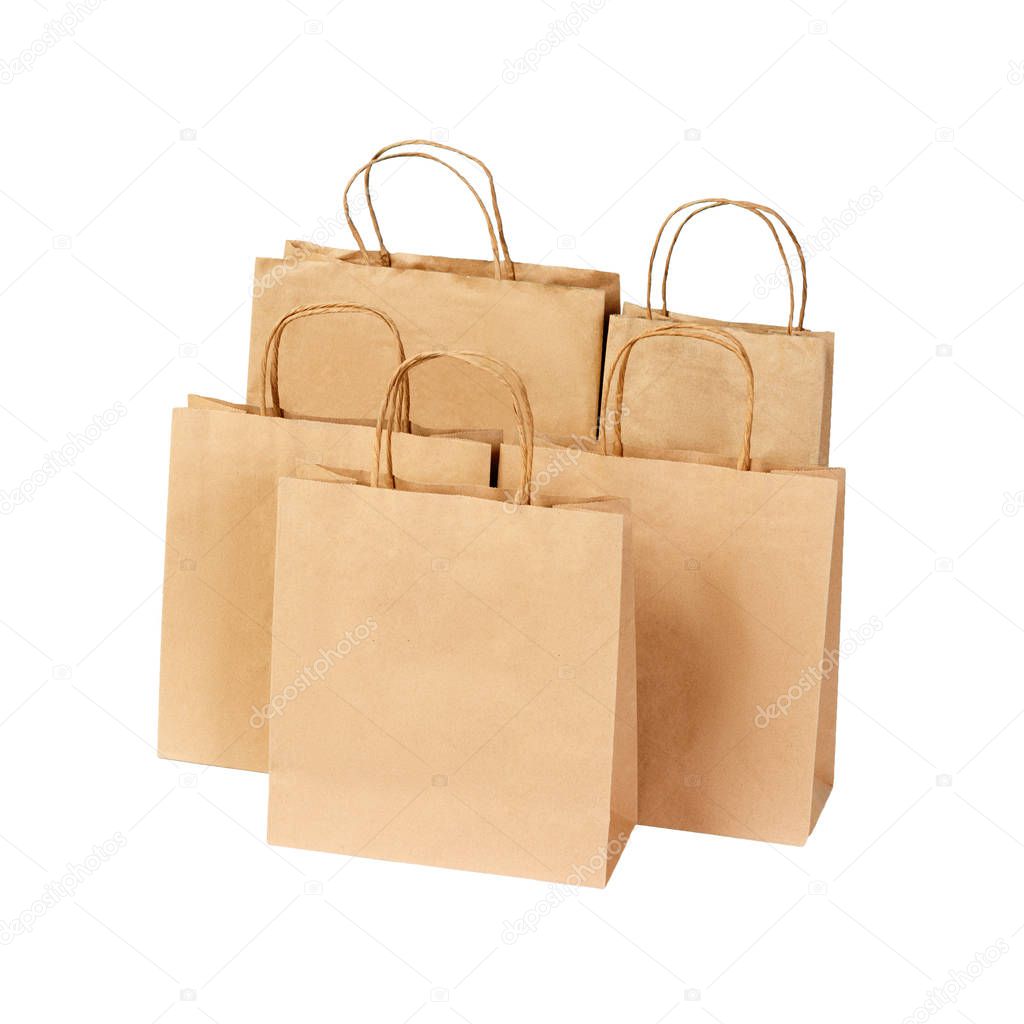 Recycled Paper shopping bag isolated on white.
