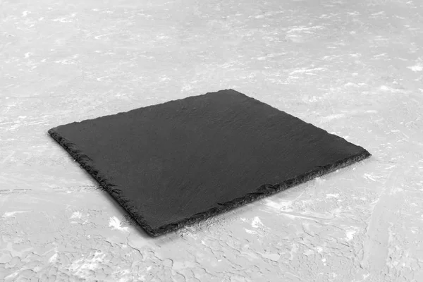 Traditional Japanese Square Empty Black Slate Plate Grey Textured Backround — Stock Photo, Image