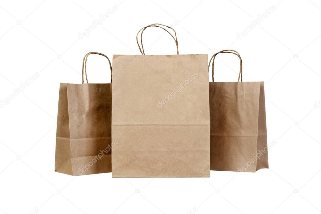 kraft paper ecologic bag on isolated white background.