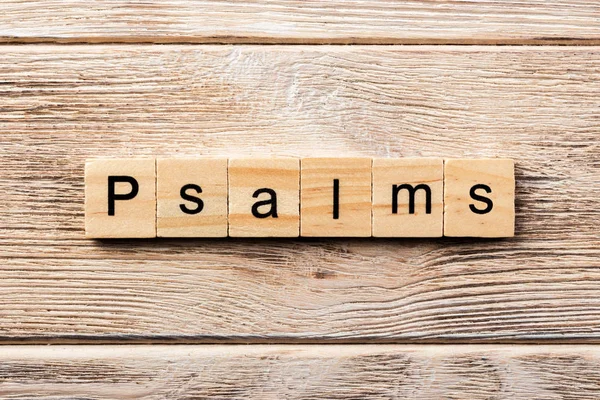 Psalmen Woord Geschreven Hout Blok Psalmtekst Tafel Concept — Stockfoto