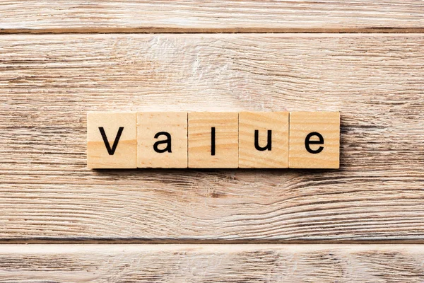 Hodnota Slova Napsaného Dřevěném Bloku Text Hodnoty Tabulce Koncept — Stock fotografie