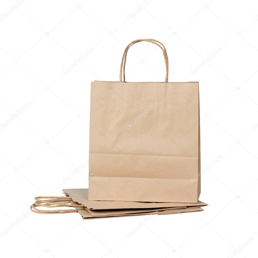 Recyclable paper bags isolated on white background.