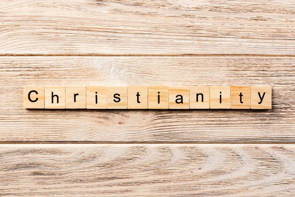 Křesťanství Napsané Dřevěném Špalku Text Křesťanství Stole Koncept — Stock fotografie