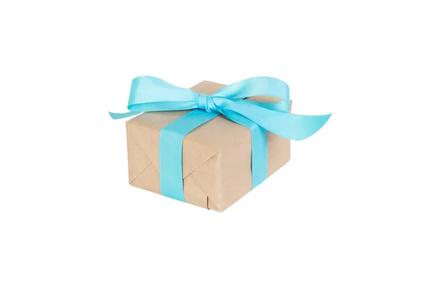Gift Box Blue Ribbon Isolated White Background Holiday Concept You — Stock Photo, Image