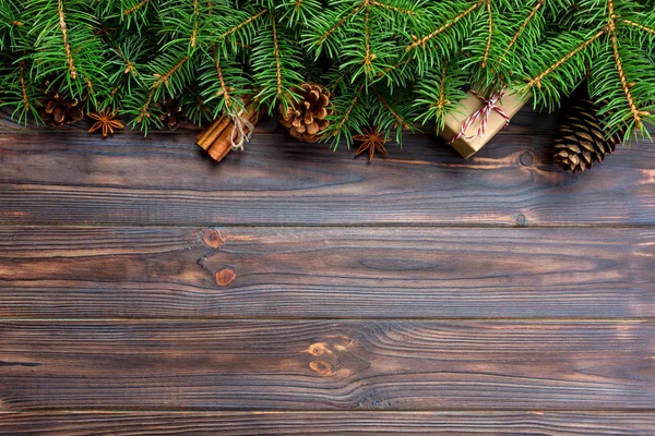 Gift Boxwith Cinnamon Sticks Anise Stars Pine Cones Pine Branches — Stock Photo, Image