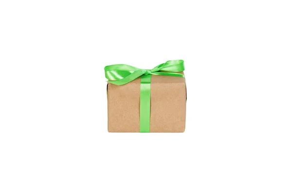 Gift Box Green Ribbon Isolated White Background Holiday Concept You — Stock Photo, Image