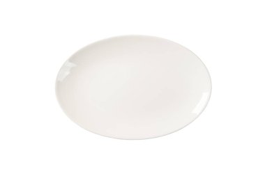 Beyaz bir arka plan üzerinde izole boş oval beyaz tabak. üstten görünüm.
