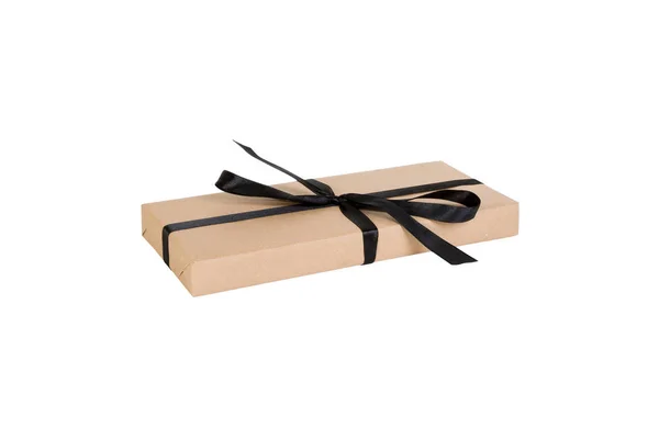 Gift Box Black Ribbon Isolated White Background Holiday Concept You — Stock Photo, Image