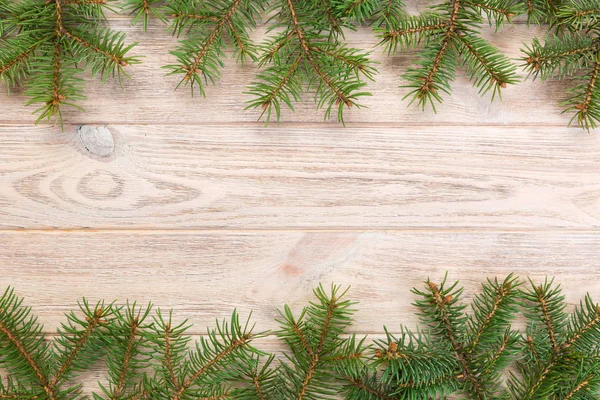 Noel Gri Ahşap Arka Plan Köknar Ağacı Kopya Alanı Ile — Stok fotoğraf