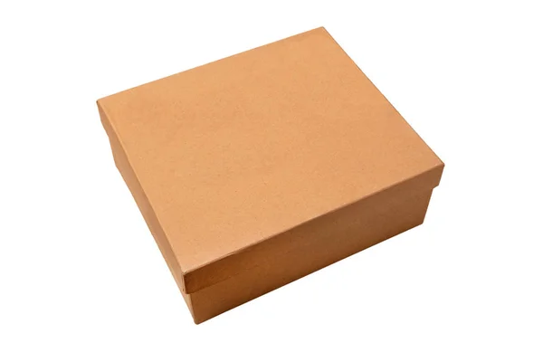 Brown Closed Cardboard Box Isolated White Background Top View Blank — Stock Photo, Image