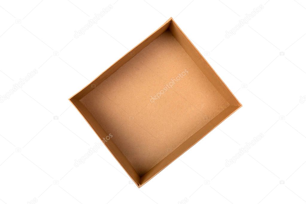 Open Cardboard box isolated on white background. top view.