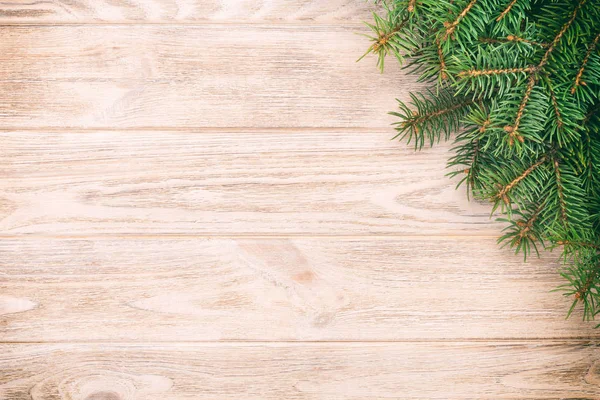 圣诞节灰色木背景与冷杉树和复制空间复古 顶部视图空白空间为您的设计 — 图库照片