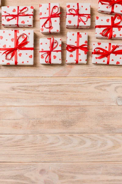 Many Gift Boxes Red Ribbon Heart Valentine Other Holidays Concept — Stockfoto