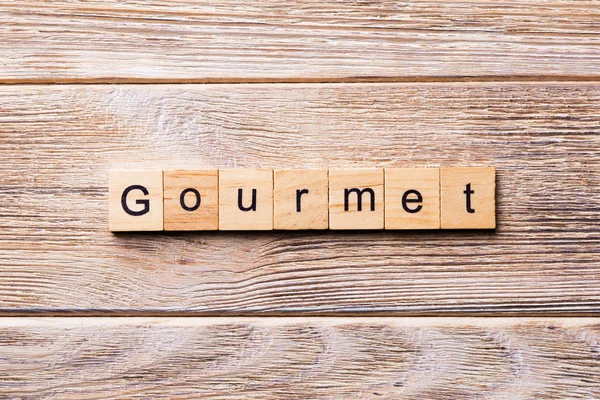 Gourmet Word Written Wood Block Gourmet Text Wooden Table Your — Stock Photo, Image