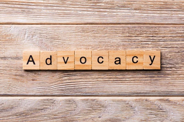 Advocacy Parola Scritta Blocco Legno Advocacy Testo Tavolo Legno Vostro — Foto Stock