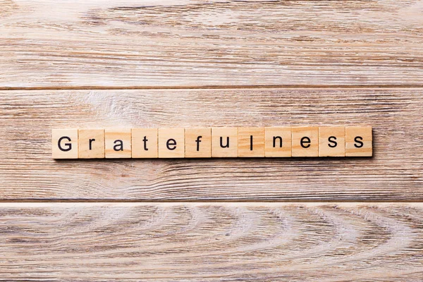 Dankbaarheid Woord Geschreven Hout Blok Dankbaarheid Tekst Houten Tafel Voor — Stockfoto