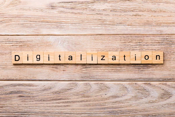 Digitalization Word Written Wood Block Digitalization Text Wooden Table Your — Stock Photo, Image