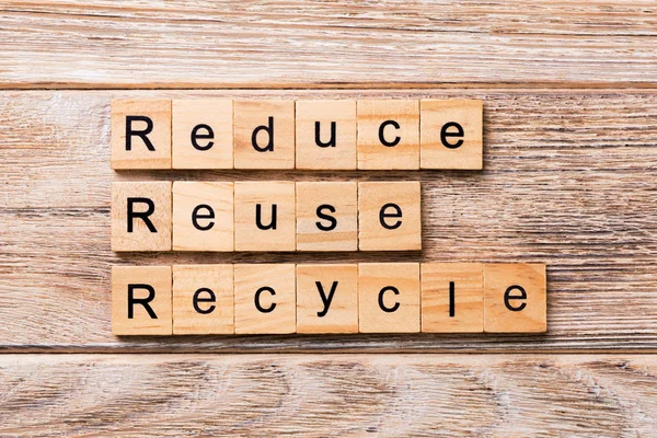 Réduire Réutiliser Recycler Les Mots Écrits Sur Des Blocs Bois — Photo