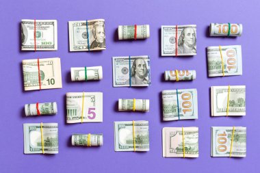 Para Arka Plan iş kavramı metin için kopya alanı ile üst wiev amerikan yüz dolarlık banknotlar ile