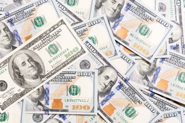 Para amerikan yüz dolarlık banknotlar, yatay ile arka plan. Kopyalama alanı ile arka planda iş kavramının en iyi görünümü