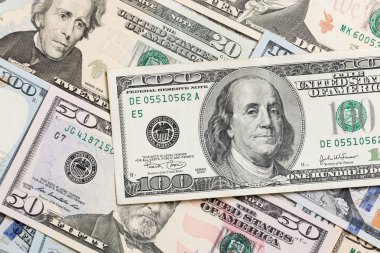 Amerikan Doları banknotları, para arka plan yığını. Kopyalama alanı ile arka planda iş kavramının en iyi görünümü