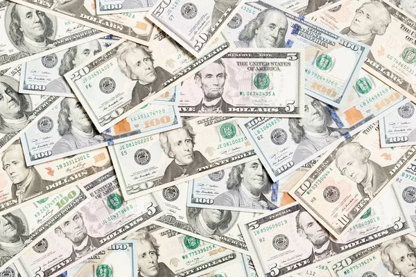 Top view of various dollar cash background. Different banknotes concept. Wealth and rich concept — Stock Photo, Image