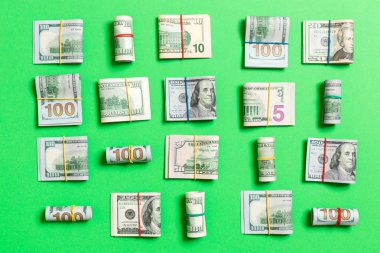 Para Arka Plan iş kavramı metin için kopya alanı ile üst wiev amerikan yüz dolarlık banknotlar ile