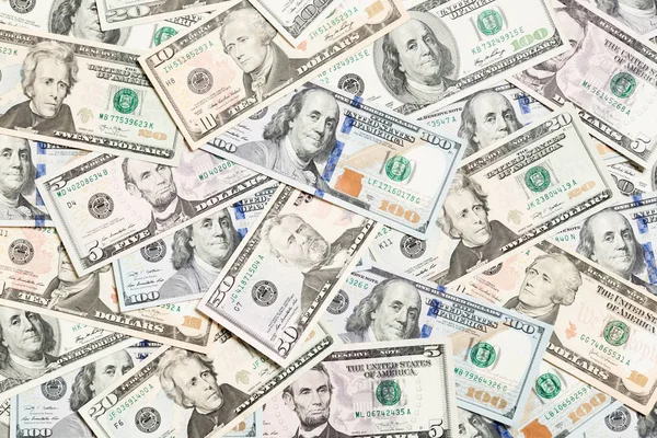 Top view of various dollar cash background. Different banknotes concept. Wealth and rich concept — Stock Photo, Image