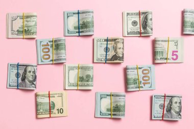 Para Arka Plan iş kavramı metin için kopya alanı ile üst wiev amerikan yüz dolarlık banknotlar ile
