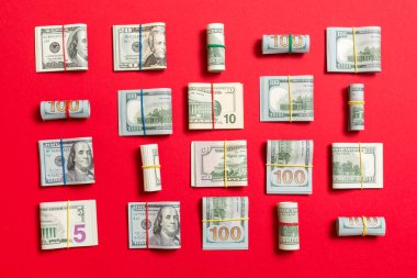 Para Arka Plan iş kavramı metin için kopya alanı ile üst wiev amerikan yüz dolarlık banknotlar ile