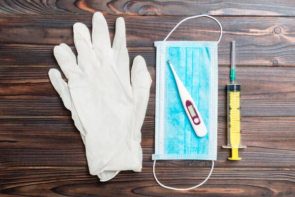 Vista Superior Del Equipo Médico Como Máscara Protectora Guantes Látex —  Fotos de Stock