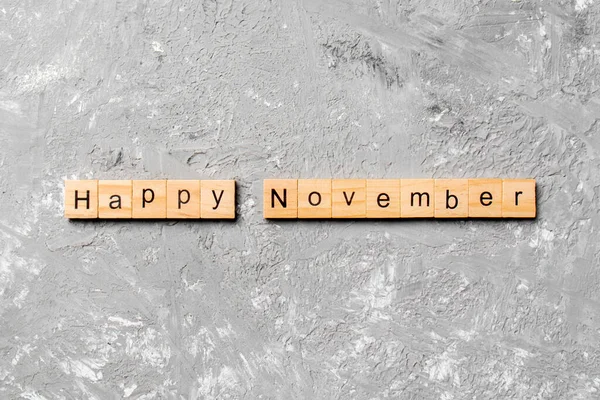 Gelukkig November Woord Geschreven Hout Blok Gelukkig November Tekst Tafel — Stockfoto