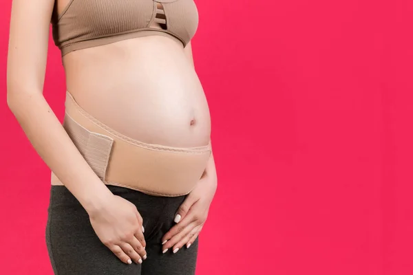 Immagine Ritagliata Della Cintura Gravidanza Vestita Sulla Donna Incinta Ridurre — Foto Stock