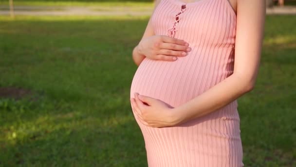 Hamile Bir Kadın Çocuğuna Baktığı Için Mutlu Hamile Karnında Bebeğini — Stok video